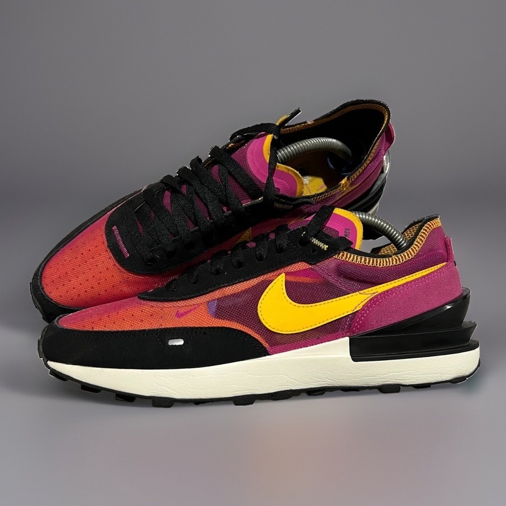 Nike Waffle One Mens Active Fuchsia Yellow Athletic Mesh Sneakers Size 9.5